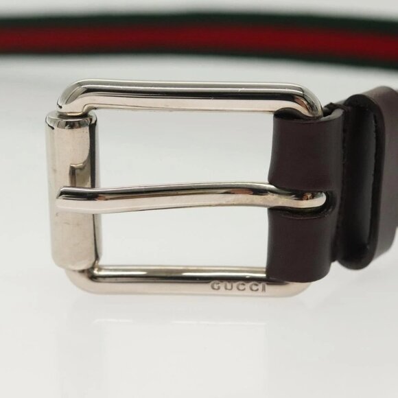 GUCCI Web Sherry Line Belt Leather 40.2"" Black Red Green Auth sw1390 - Picture 5 of 10